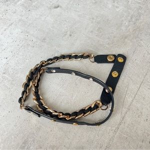 Black and Gold Wrap Bracelet, Rhinestone and Faux Leather